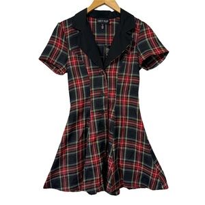 CURRENT MOOD Red Black Plaid Dress Back Ties NWT Small Dolls Kill Babydoll
